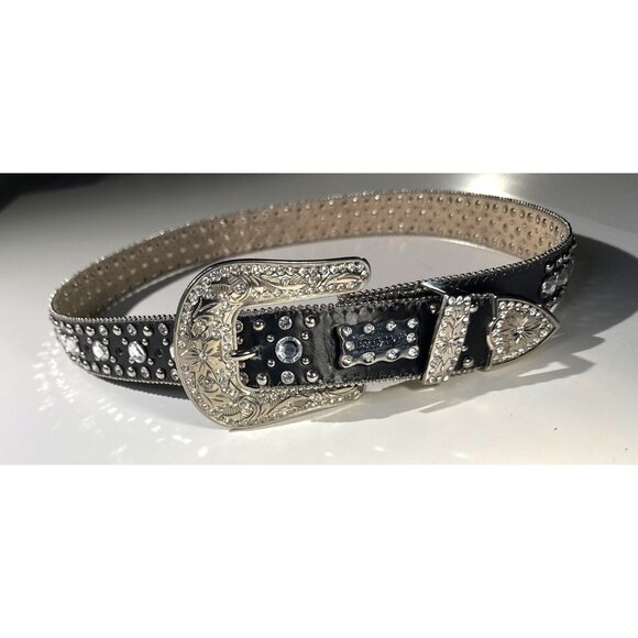 BHW Black Leather & Rhinestone Belt Women’s Size Large - Picture 11 of 16
